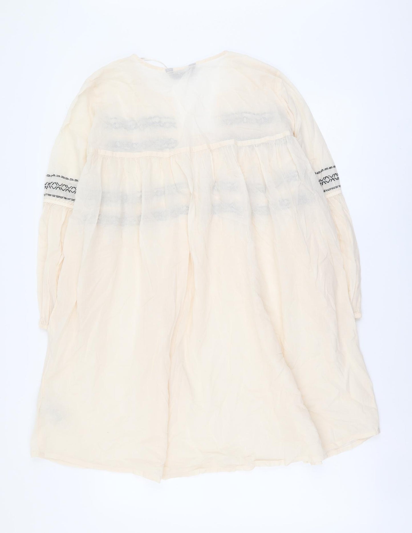 Marks and Spencer Womens Beige Geometric Cotton Kaftan Size M Roll Neck Tie