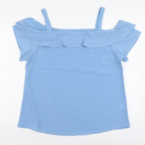 Studio Womens Blue Polyester Basic Blouse Size 16 Off the Shoulder