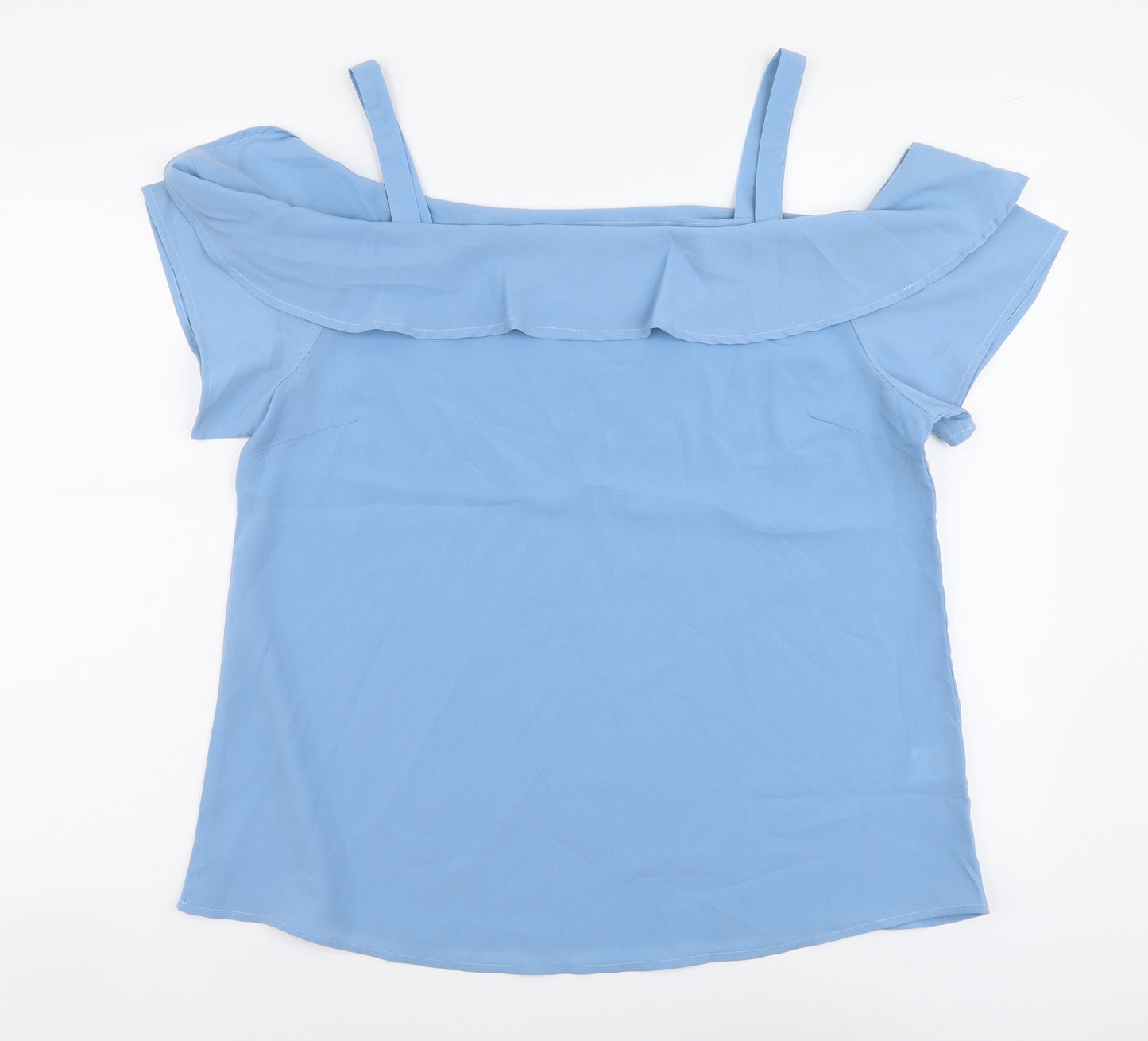 Studio Womens Blue Polyester Basic Blouse Size 16 Off the Shoulder