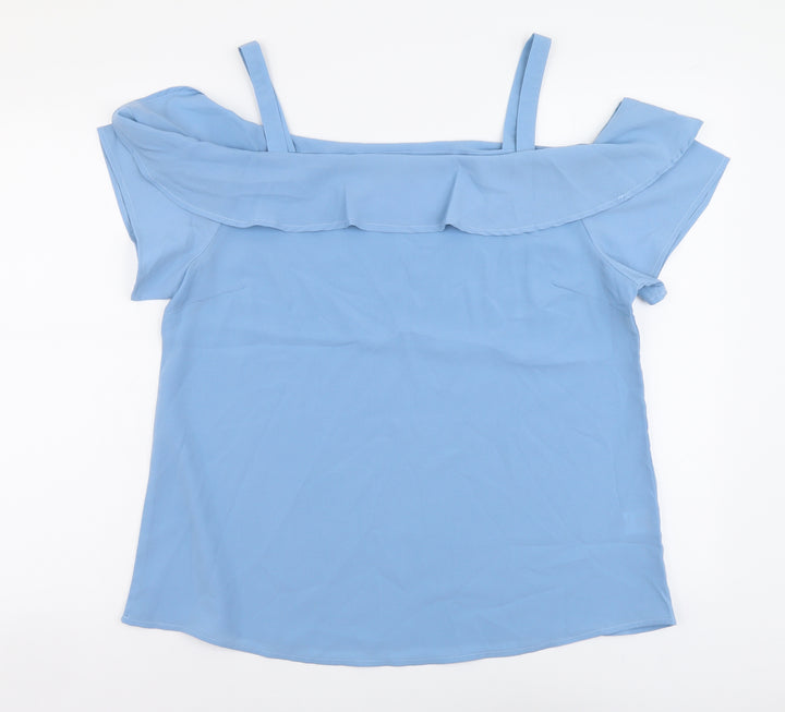 Studio Womens Blue Polyester Basic Blouse Size 16 Off the Shoulder