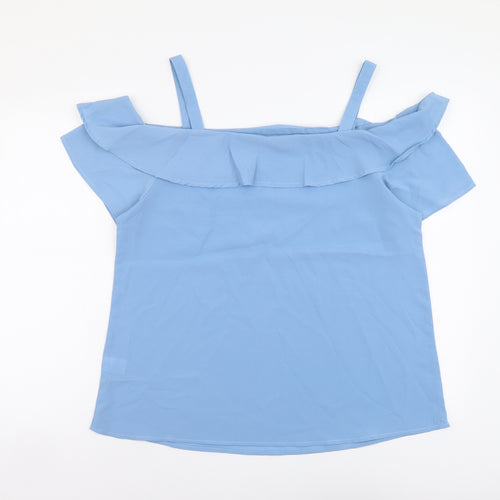 Studio Womens Blue Polyester Basic Blouse Size 16 Off the Shoulder