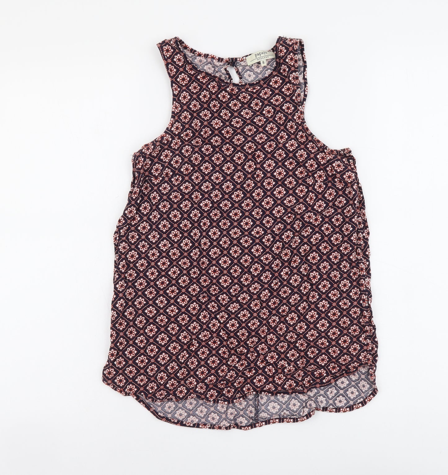 Papaya Womens Multicoloured Geometric Viscose Basic Tank Size 8 Round Neck