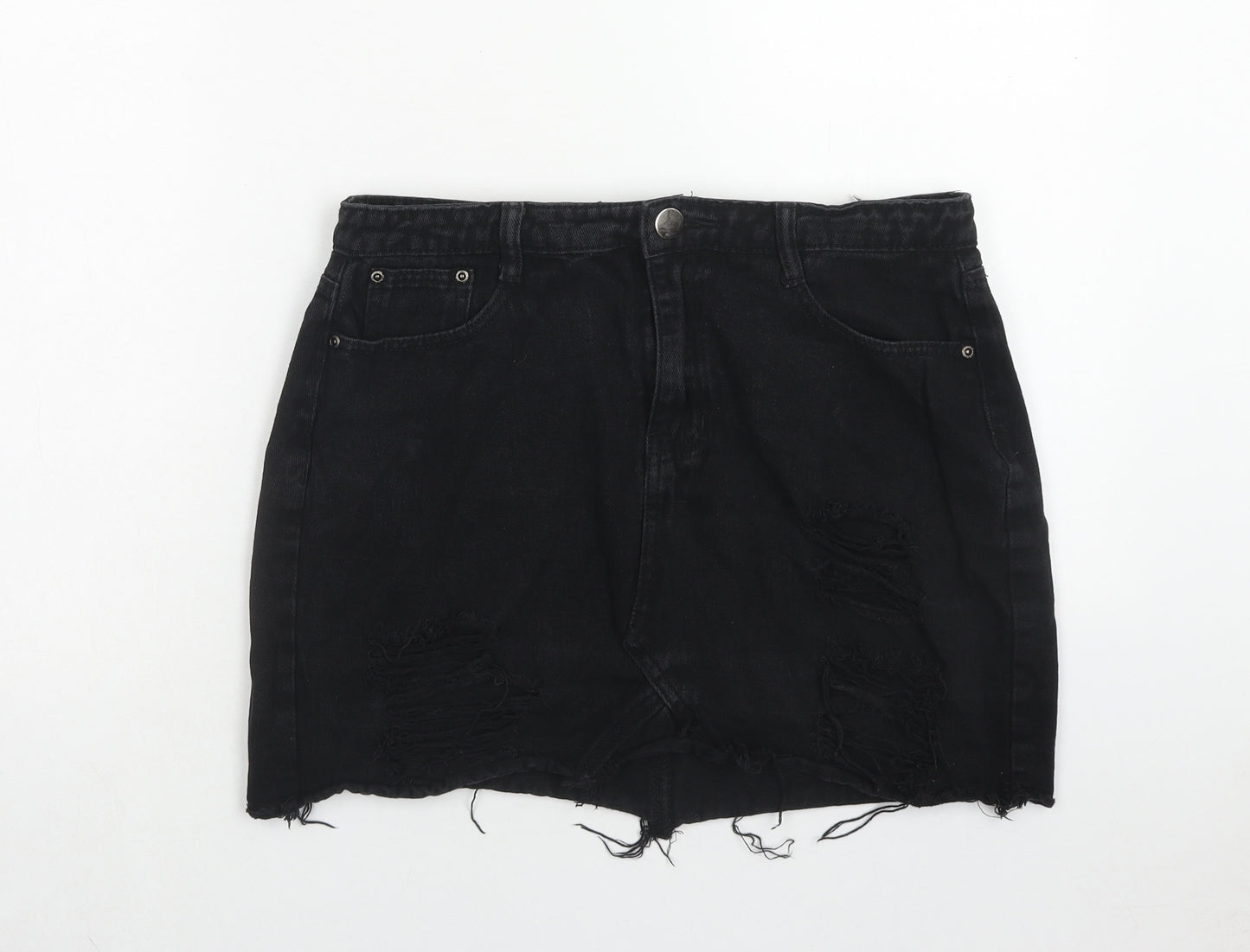 Boohoo Womens Black Cotton Mini Skirt Size 14 Button