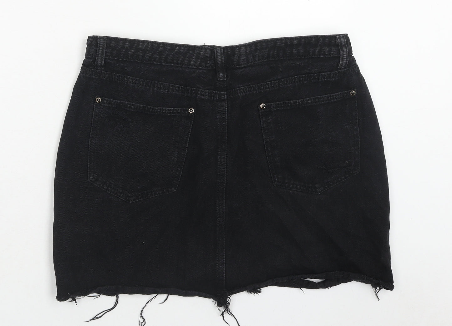 Boohoo Womens Black Cotton Mini Skirt Size 14 Button