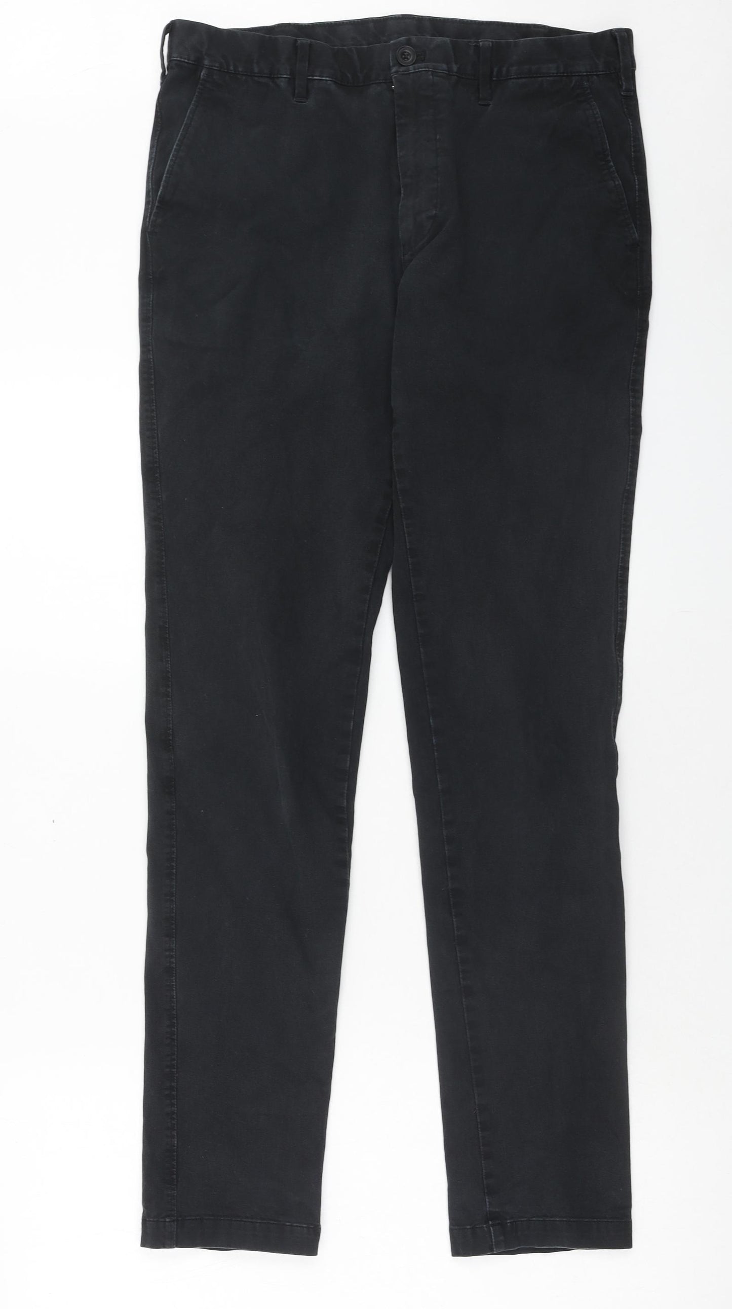 Uniqlo Mens Black Cotton Chino Trousers Size 31 in L34 in Regular Button