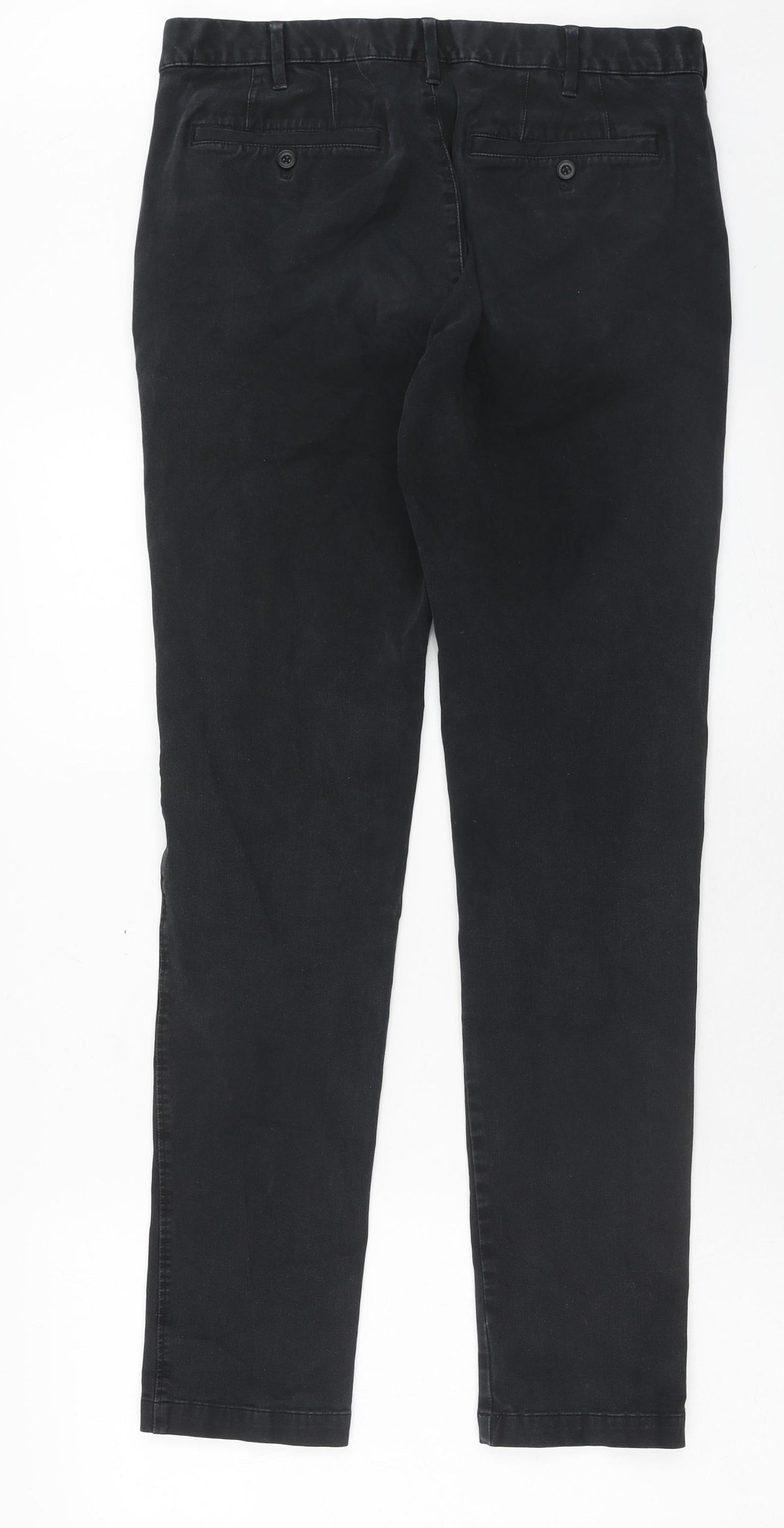 Uniqlo Mens Black Cotton Chino Trousers Size 31 in L34 in Regular Button