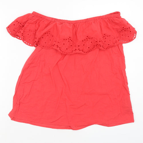 H&M Womens Pink Cotton Basic Blouse Size 10 Off the Shoulder