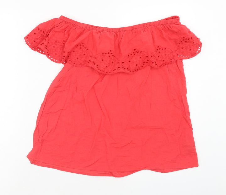 H&M Womens Pink Cotton Basic Blouse Size 10 Off the Shoulder