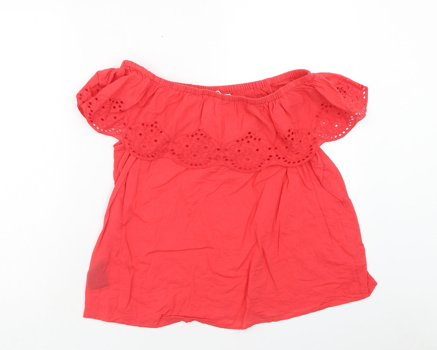 H&M Womens Pink Cotton Basic Blouse Size 10 Off the Shoulder