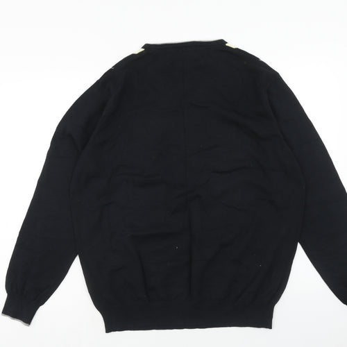 Cedar Wood State Mens Black V-Neck Argyle/Diamond Cotton Pullover Jumper Size XL