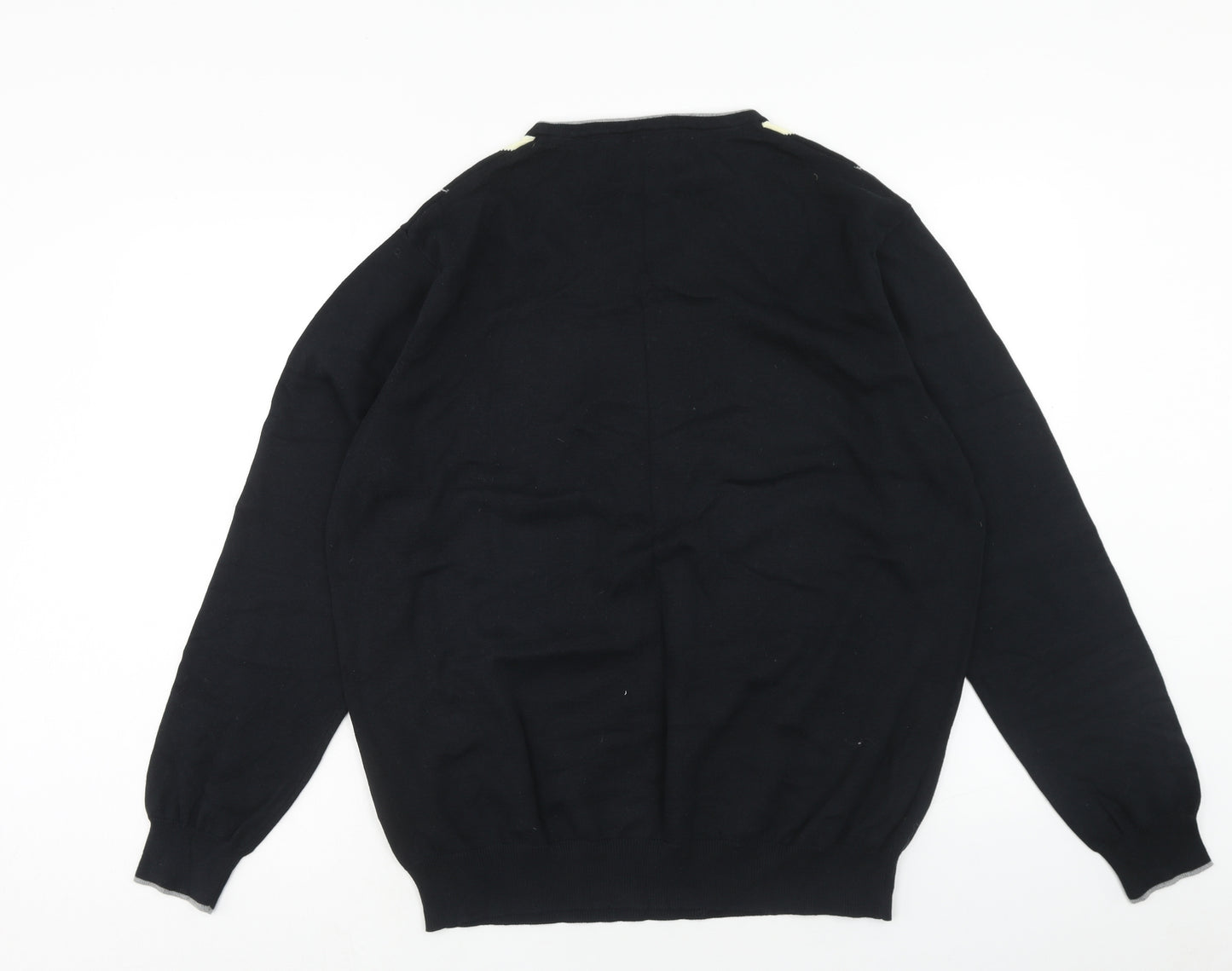 Cedar Wood State Mens Black V-Neck Argyle/Diamond Cotton Pullover Jumper Size XL