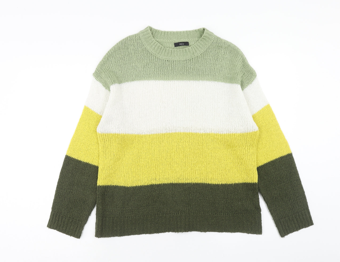 M&Co Womens Multicoloured Round Neck Striped Acrylic Pullover Jumper Size 16