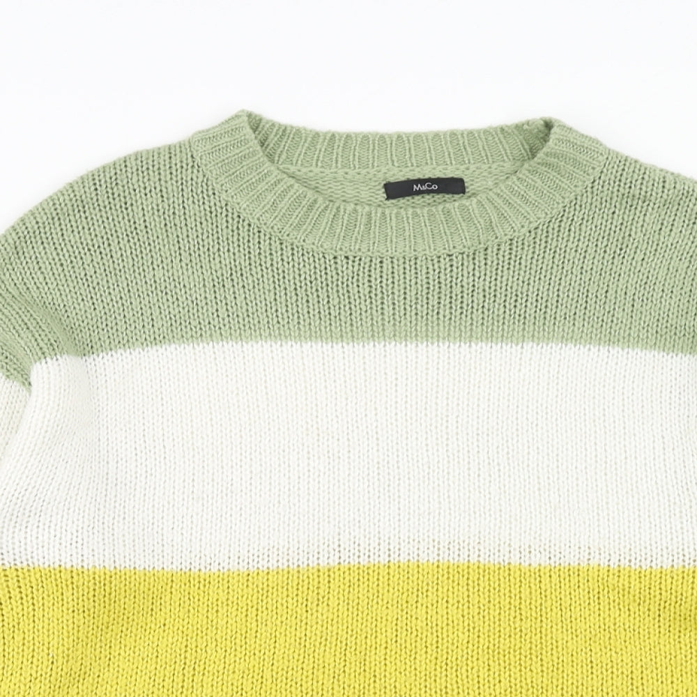 M&Co Womens Multicoloured Round Neck Striped Acrylic Pullover Jumper Size 16