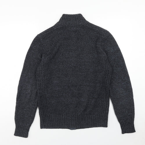 Berringer Mens Blue High Neck Acrylic Cardigan Jumper Size L
