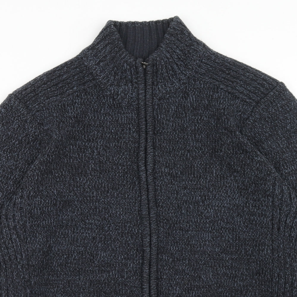 Berringer Mens Blue High Neck Acrylic Cardigan Jumper Size L