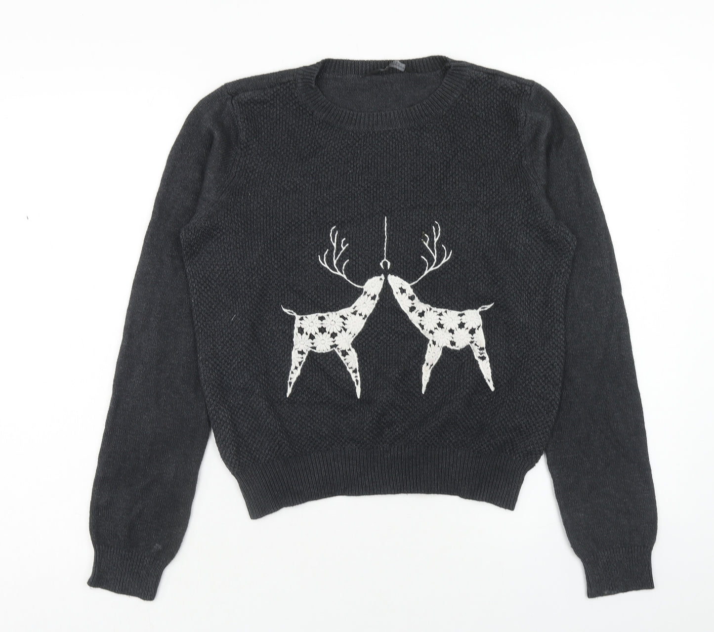 Dorothy Perkins Womens Grey Round Neck Acrylic Pullover Jumper Size 12 - Christmas
