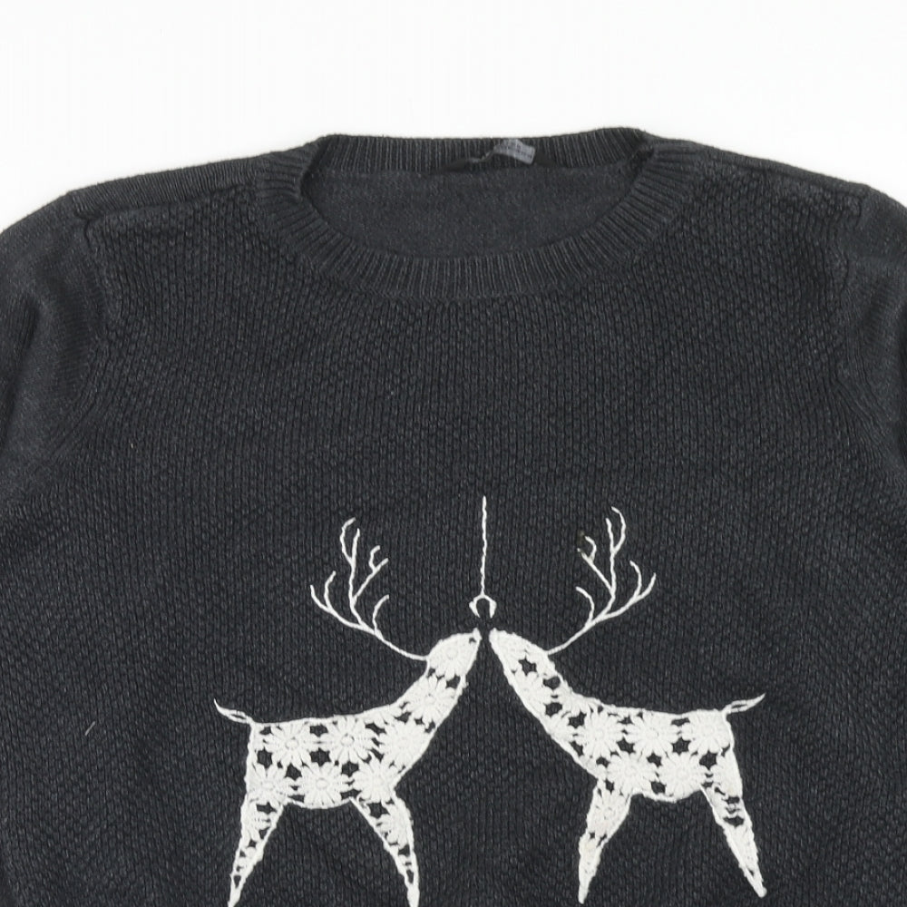 Dorothy Perkins Womens Grey Round Neck Acrylic Pullover Jumper Size 12 - Christmas