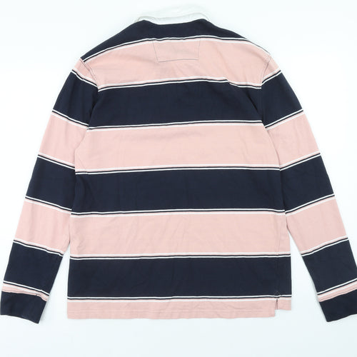 F&F Mens Multicoloured Striped Cotton Polo Size M Collared Button
