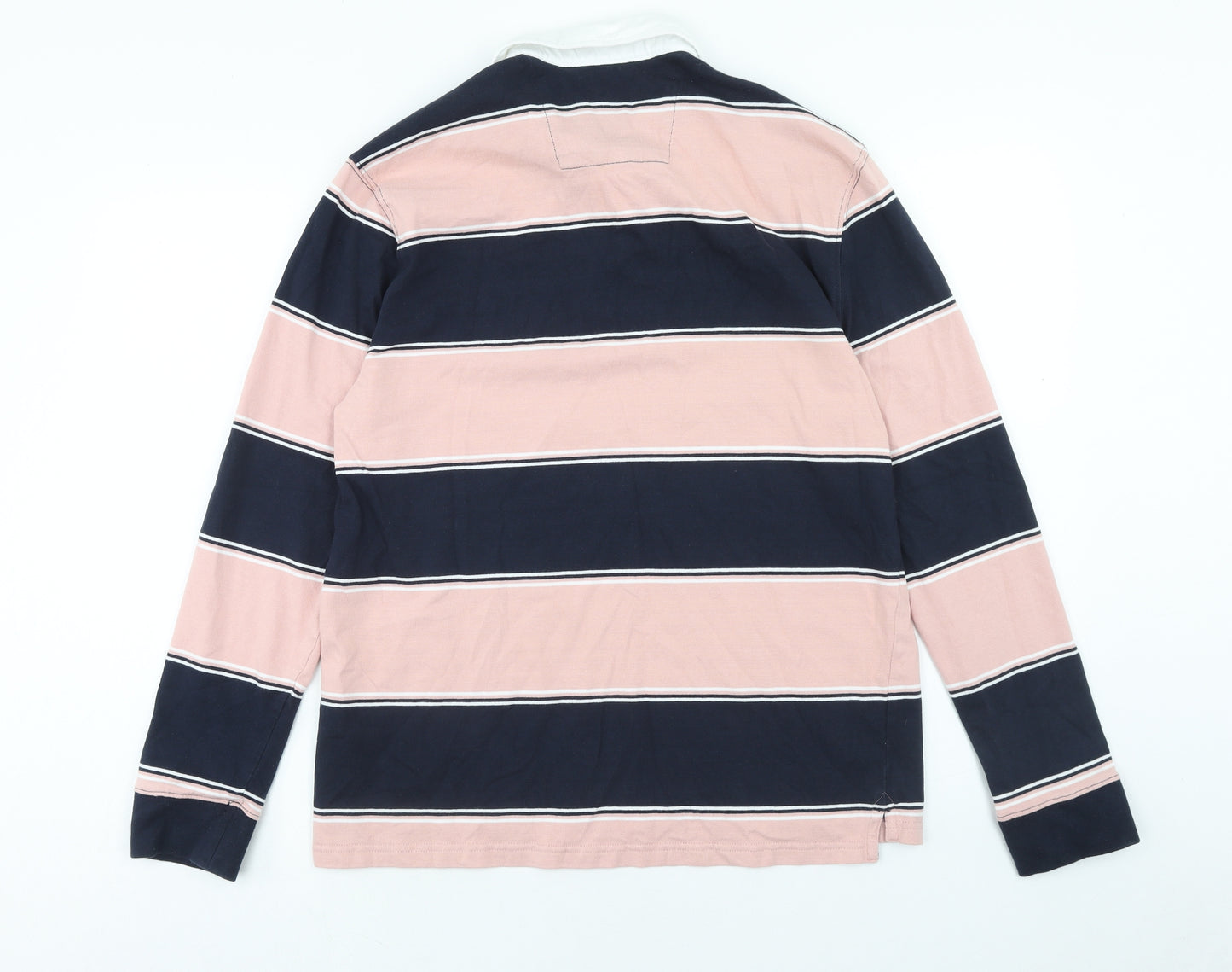 F&F Mens Multicoloured Striped Cotton Polo Size M Collared Button