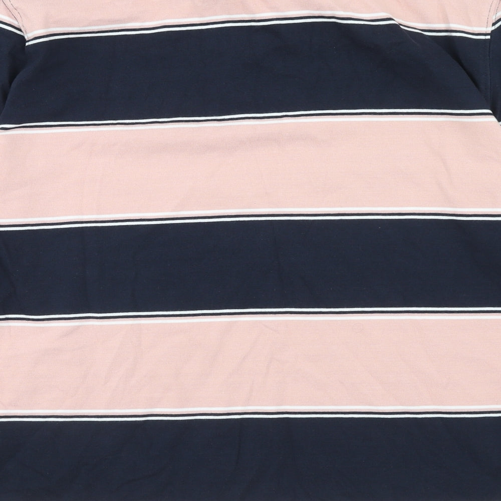 F&F Mens Multicoloured Striped Cotton Polo Size M Collared Button