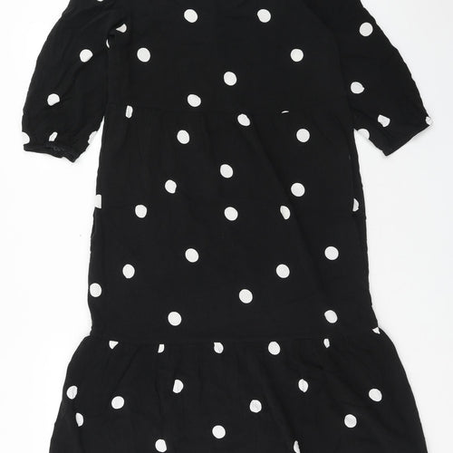 New Look Womens Black Polka Dot Viscose A-Line Size 14 Round Neck Button