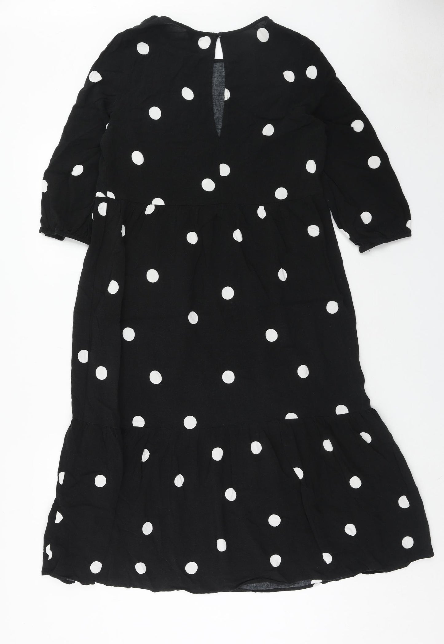 New Look Womens Black Polka Dot Viscose A-Line Size 14 Round Neck Button