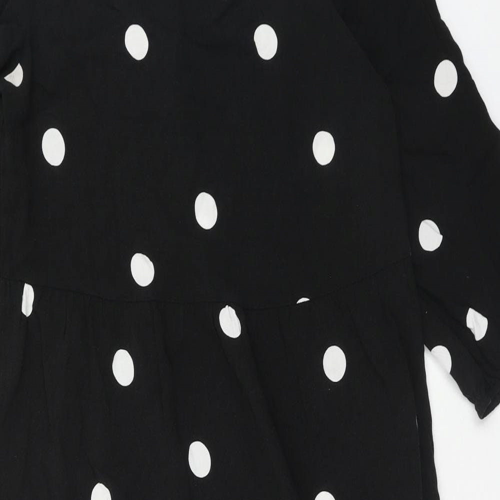 New Look Womens Black Polka Dot Viscose A-Line Size 14 Round Neck Button