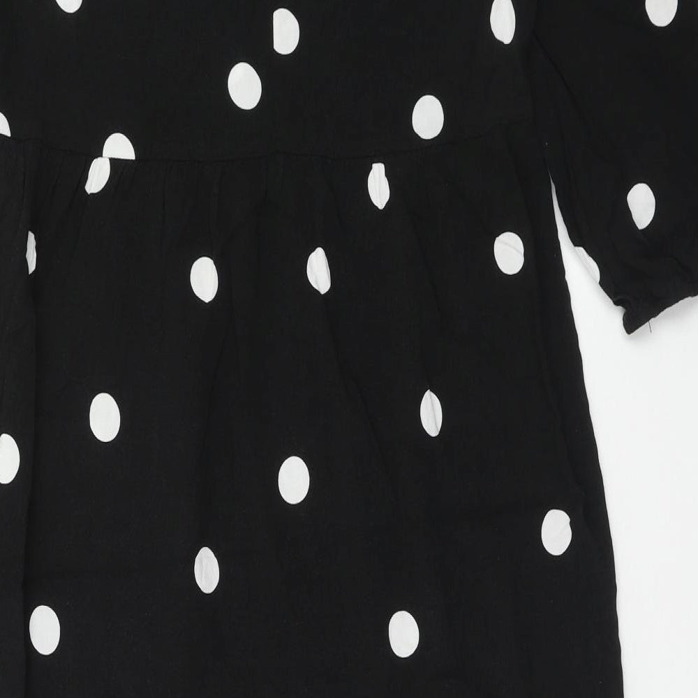New Look Womens Black Polka Dot Viscose A-Line Size 14 Round Neck Button
