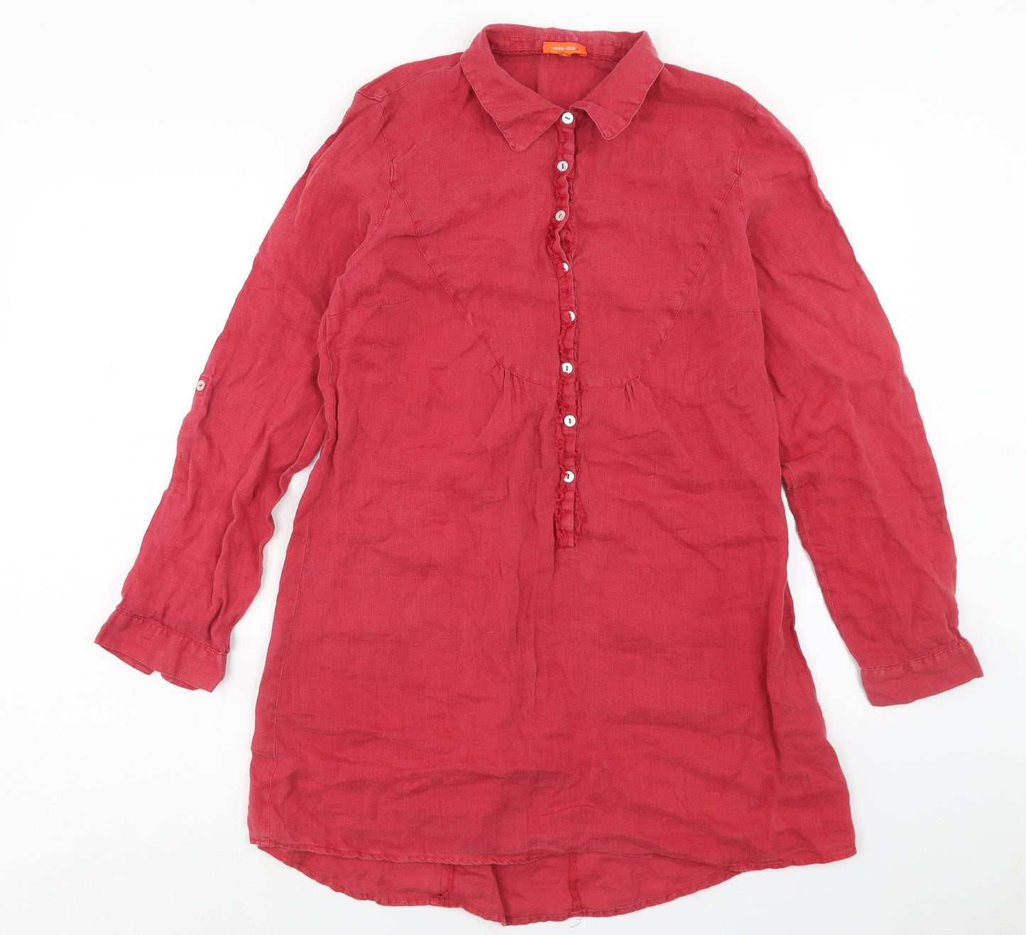 White Stuff Womens Pink Linen Shirt Dress Size 12 Collared Button