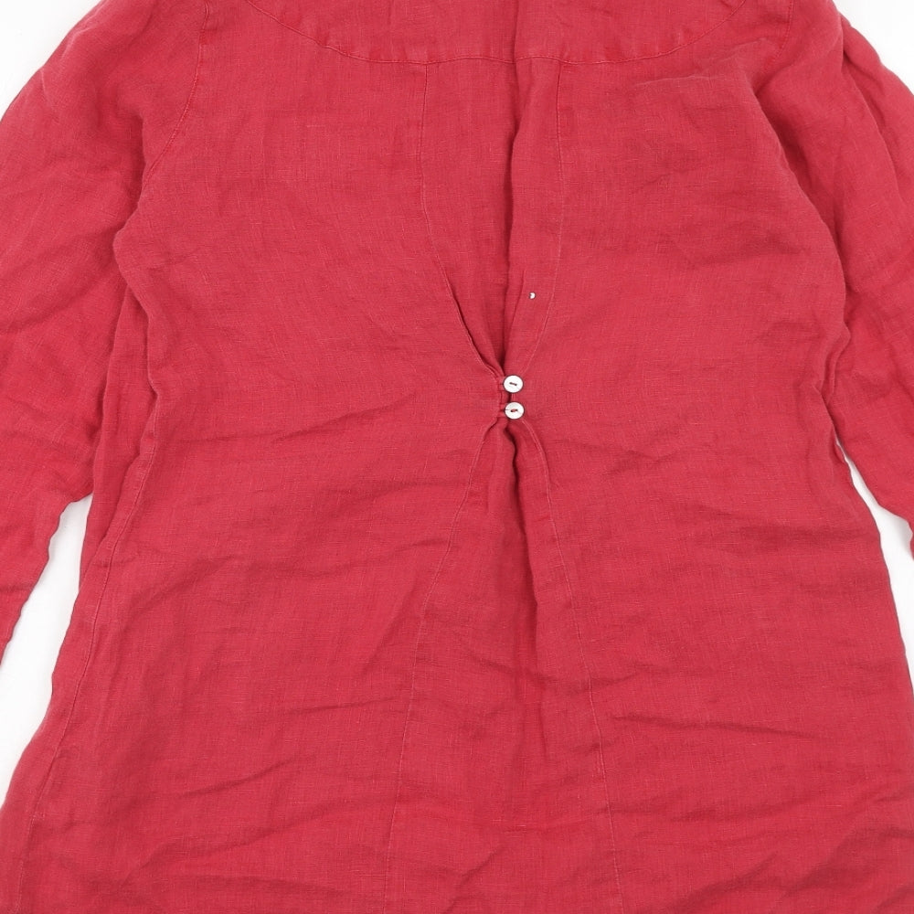 White Stuff Womens Pink Linen Shirt Dress Size 12 Collared Button
