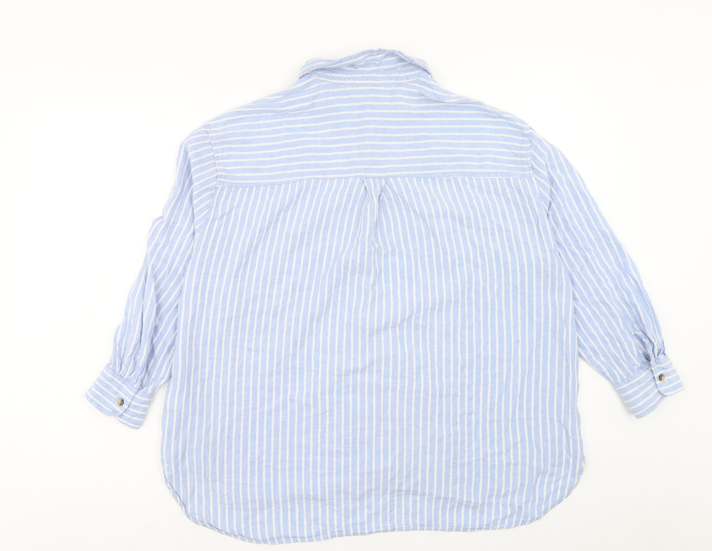 F&F Womens Blue Striped Linen Basic Button-Up Size 16 Collared