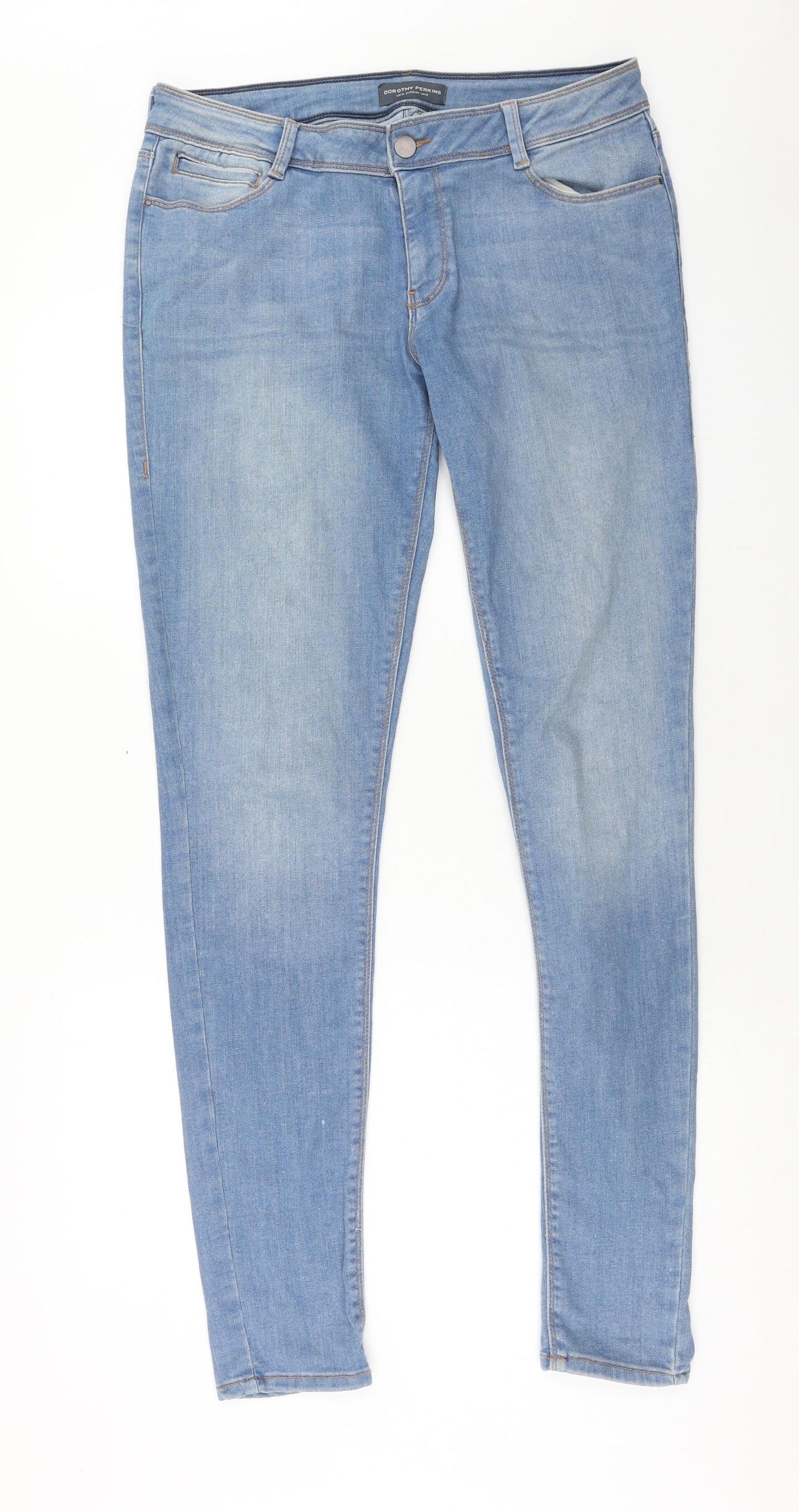 Dorothy Perkins Womens Blue Cotton Skinny Jeans Size 16 Regular Button