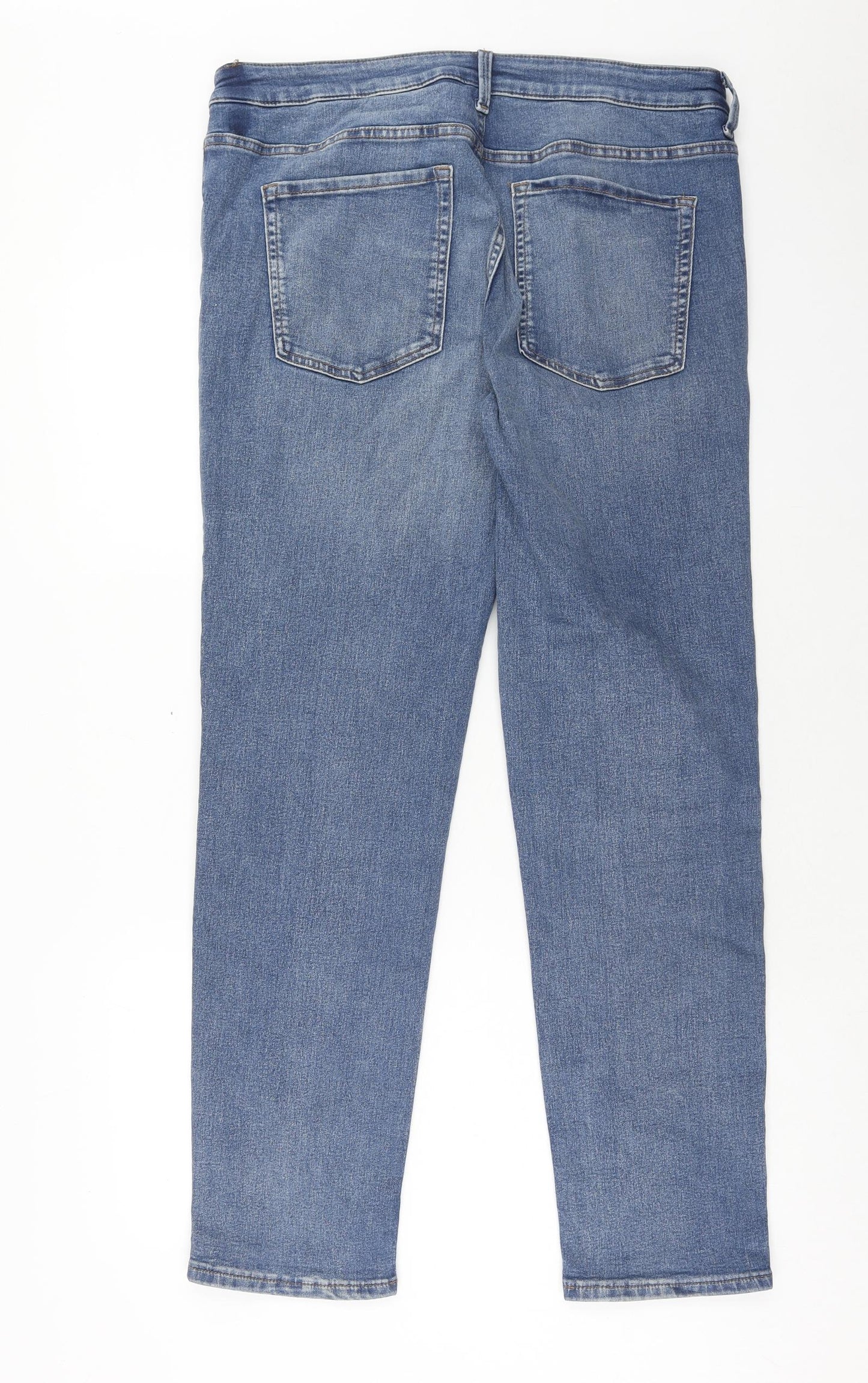 Marks and Spencer Womens Blue Cotton Straight Jeans Size 16 Regular Button