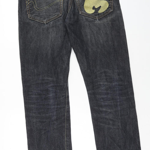 Money Clothing Mens Blue Cotton Straight Jeans Size 32 in Regular Button