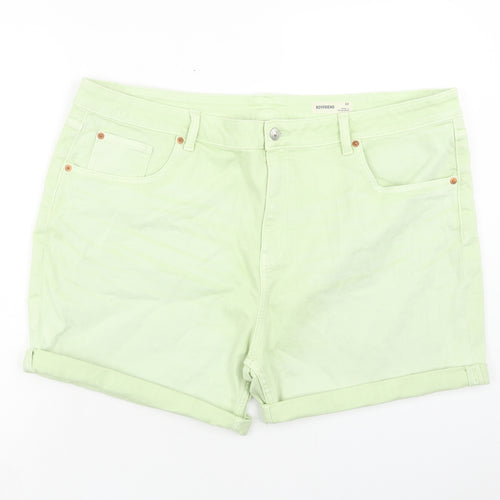 Marks and Spencer Womens Green Cotton Boyfriend Shorts Size 22 Regular Button