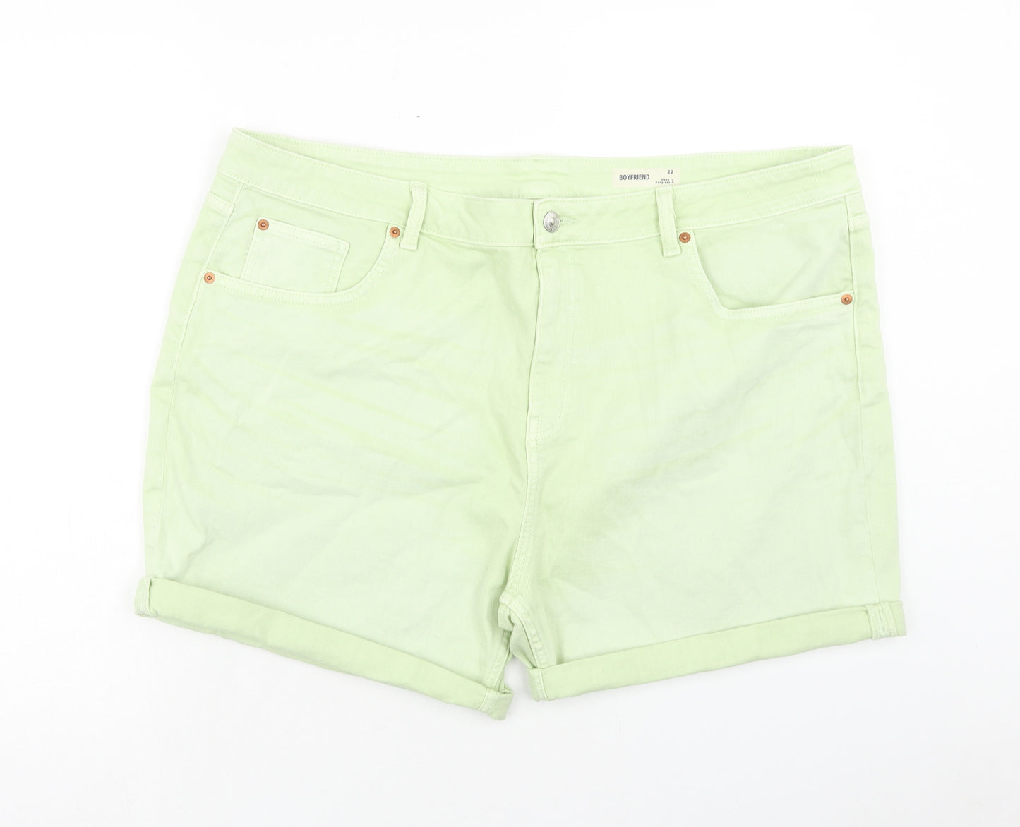 Marks and Spencer Womens Green Cotton Boyfriend Shorts Size 22 Regular Button