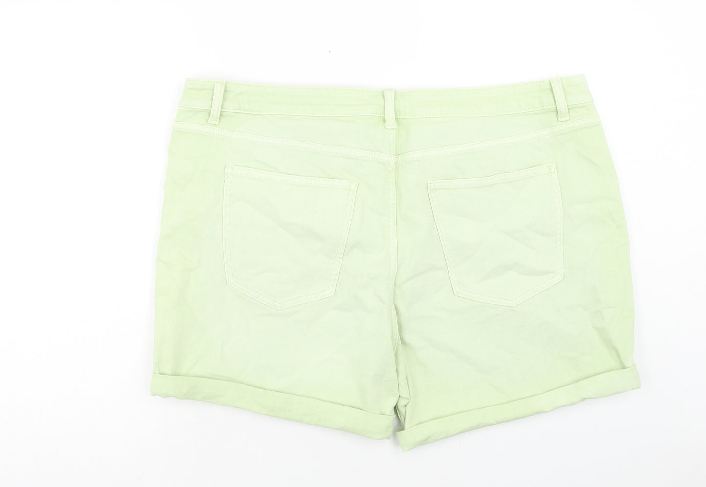 Marks and Spencer Womens Green Cotton Boyfriend Shorts Size 22 Regular Button