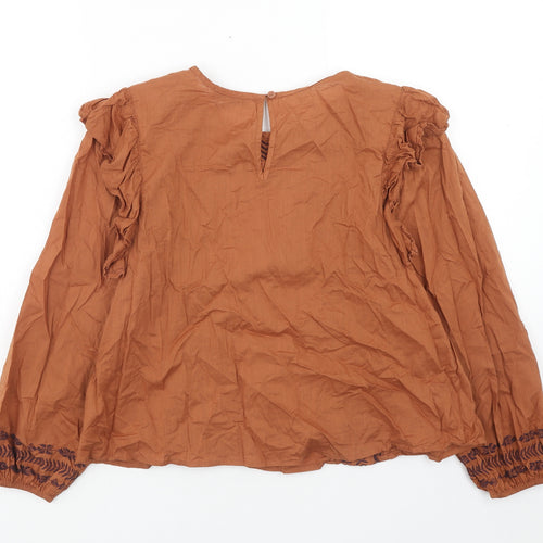 Marks and Spencer Womens Brown Cotton Basic Blouse Size 6 Round Neck