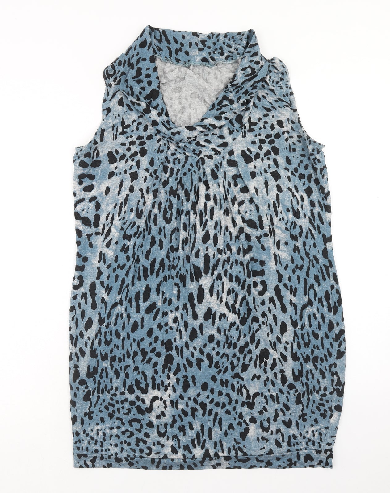 Preworn Womens Blue Animal Print Viscose Shift Size M Cowl Neck Pullover