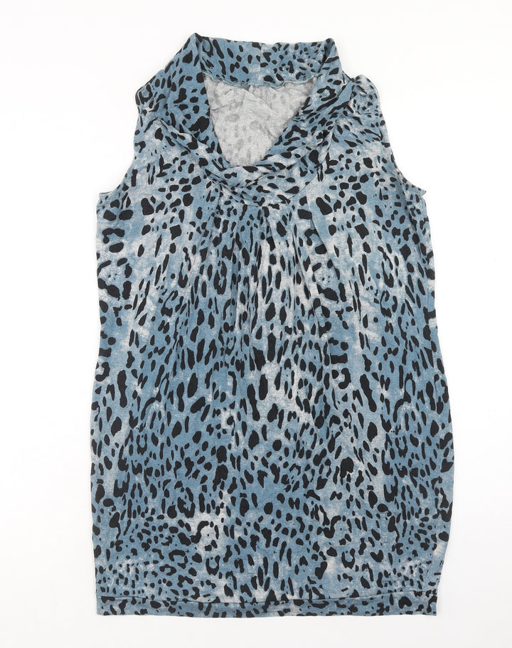 Preworn Womens Blue Animal Print Viscose Shift Size M Cowl Neck Pullover