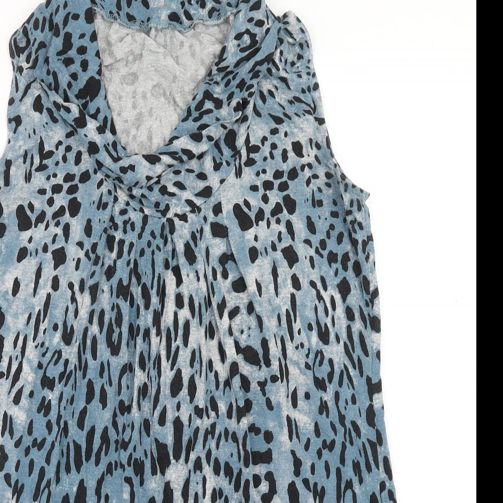 Preworn Womens Blue Animal Print Viscose Shift Size M Cowl Neck Pullover
