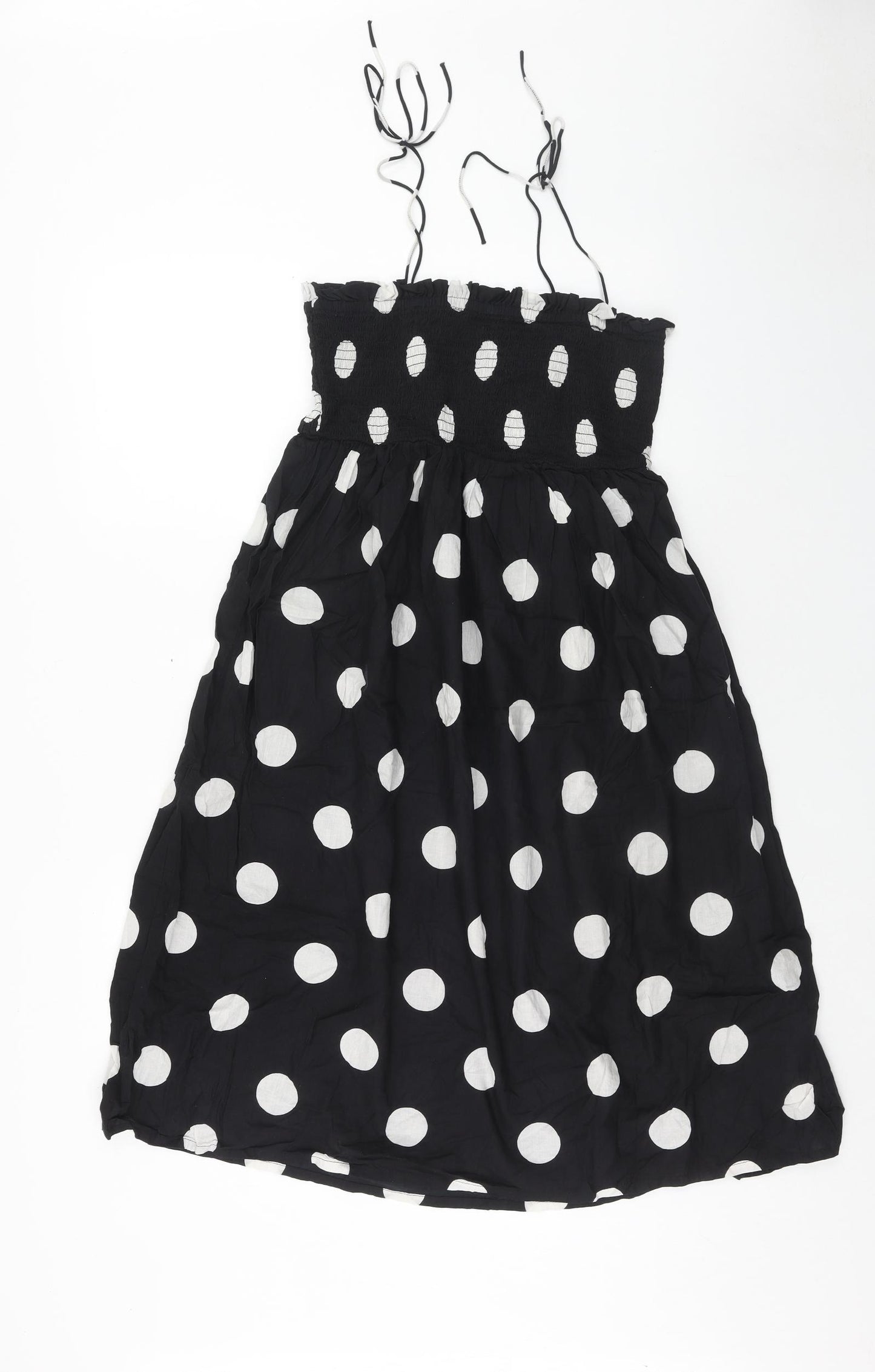 Boohoo Womens Black Polka Dot Cotton Fit & Flare Size 12 Square Neck Pullover