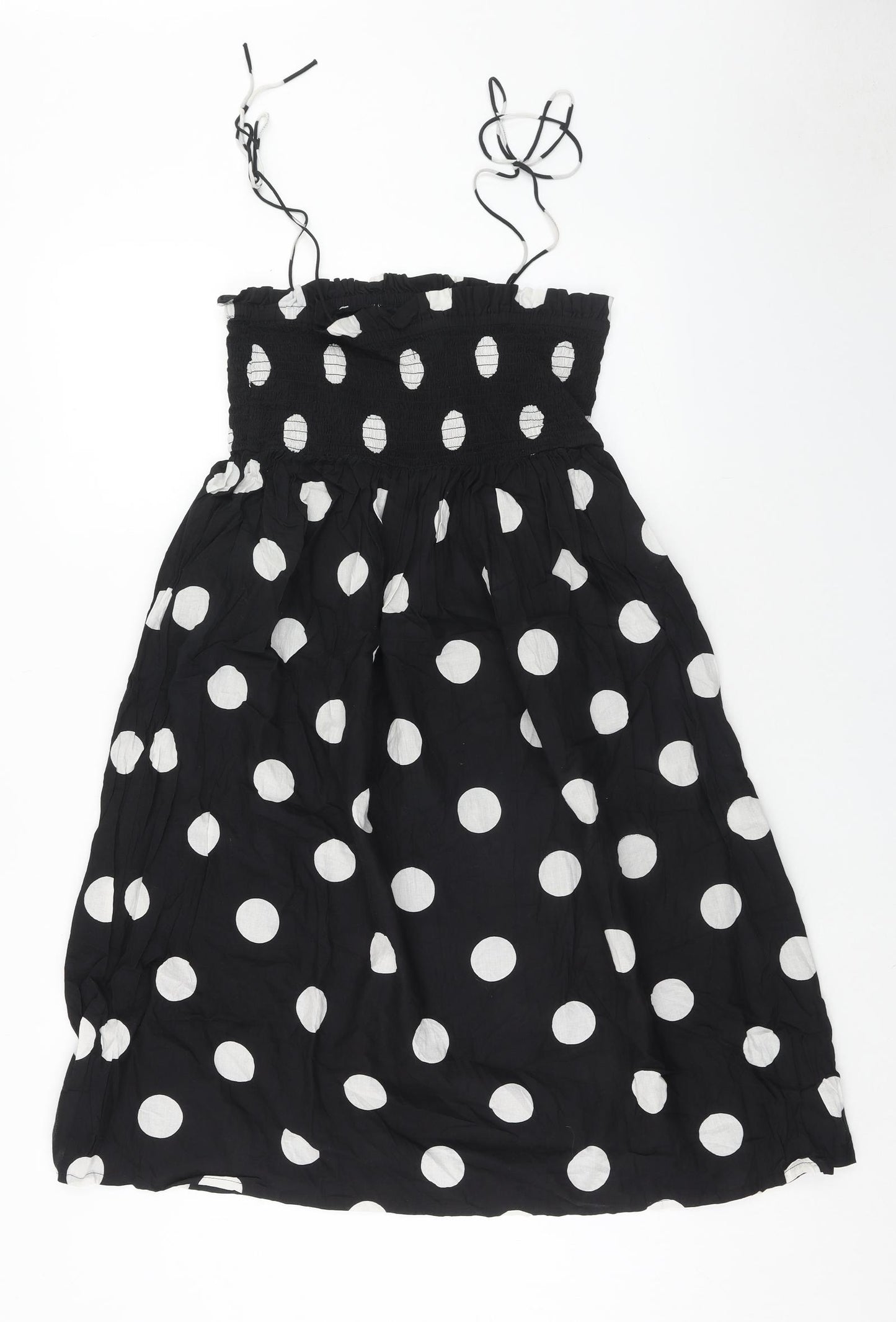Boohoo Womens Black Polka Dot Cotton Fit & Flare Size 12 Square Neck Pullover