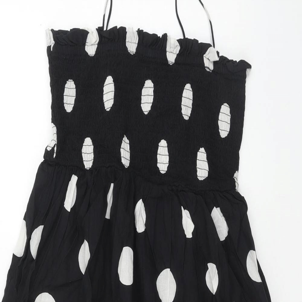 Boohoo Womens Black Polka Dot Cotton Fit & Flare Size 12 Square Neck Pullover