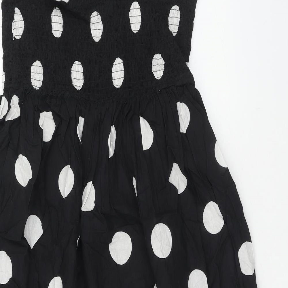 Boohoo Womens Black Polka Dot Cotton Fit & Flare Size 12 Square Neck Pullover