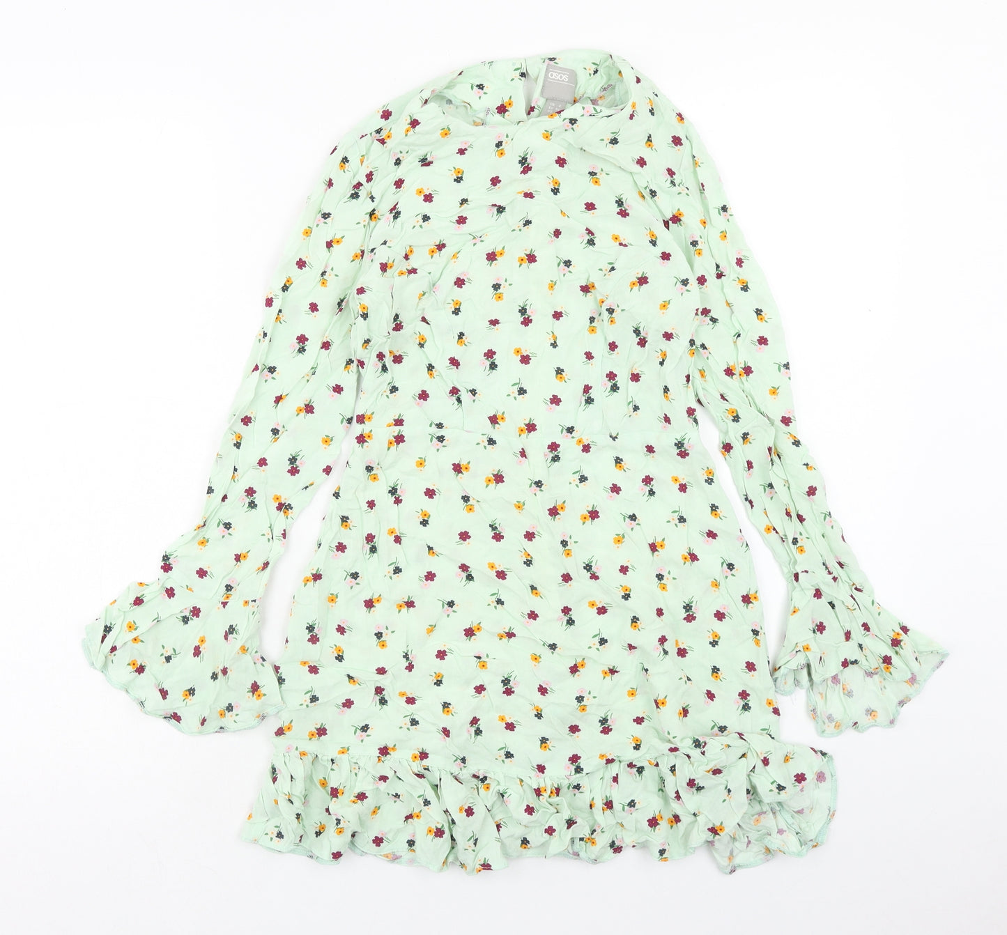ASOS Womens Green Floral Viscose Mini Size 6 Round Neck Button