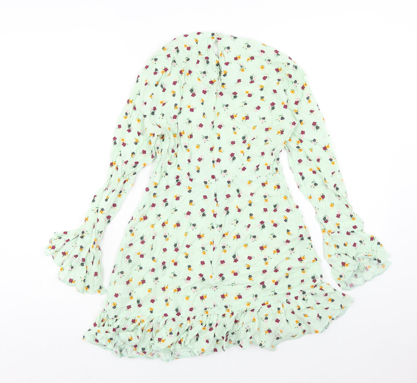 ASOS Womens Green Floral Viscose Mini Size 6 Round Neck Button