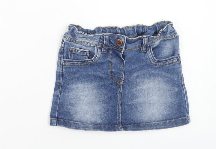Evie Angel Girls Blue Cotton Mini Skirt Size 3 Years Regular Button