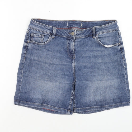 NEXT Womens Blue Cotton Boyfriend Shorts Size 34 in Regular Button