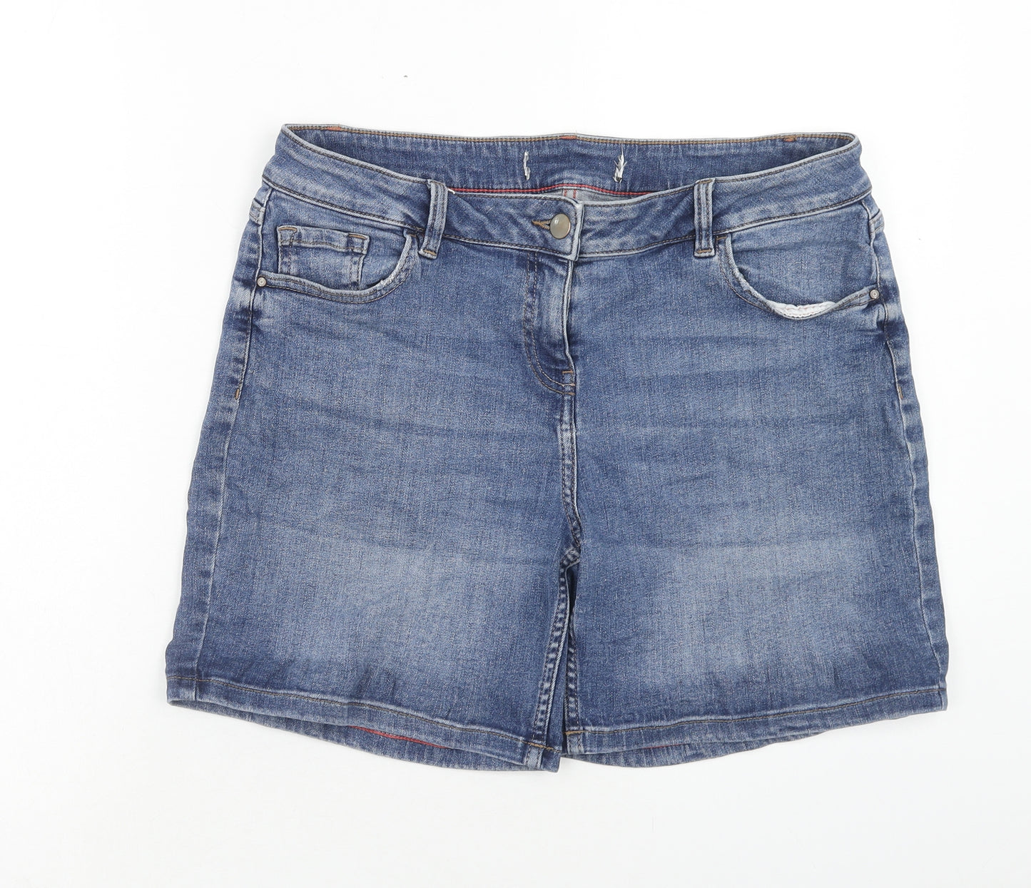 NEXT Womens Blue Cotton Boyfriend Shorts Size 34 in Regular Button